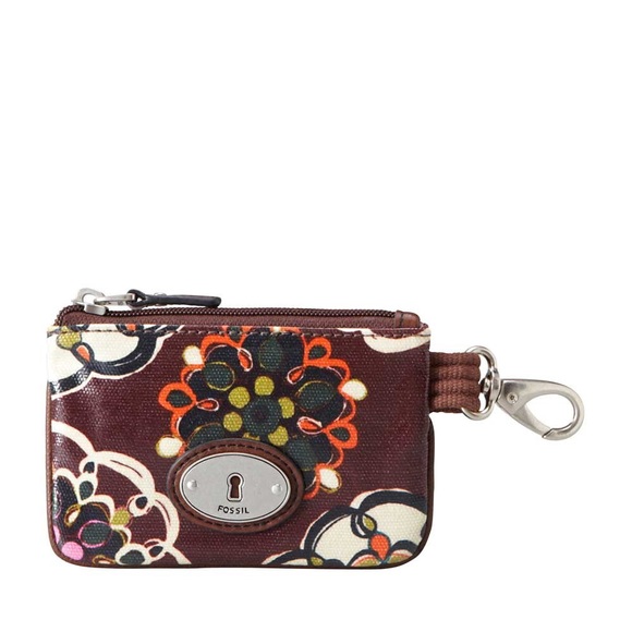 Fossil Handbags - Fossil Key-per Brown Floral Coin Purse